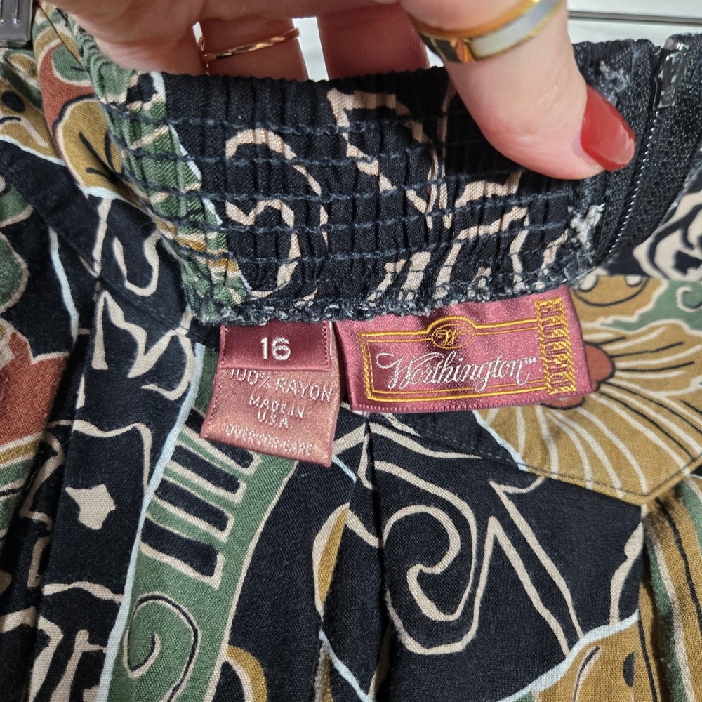 Vtg Worthington Plus‎ 16 Moody Floral Print Rayon Midi Skirt Bohemian Maximalist - Picture 4 of 7